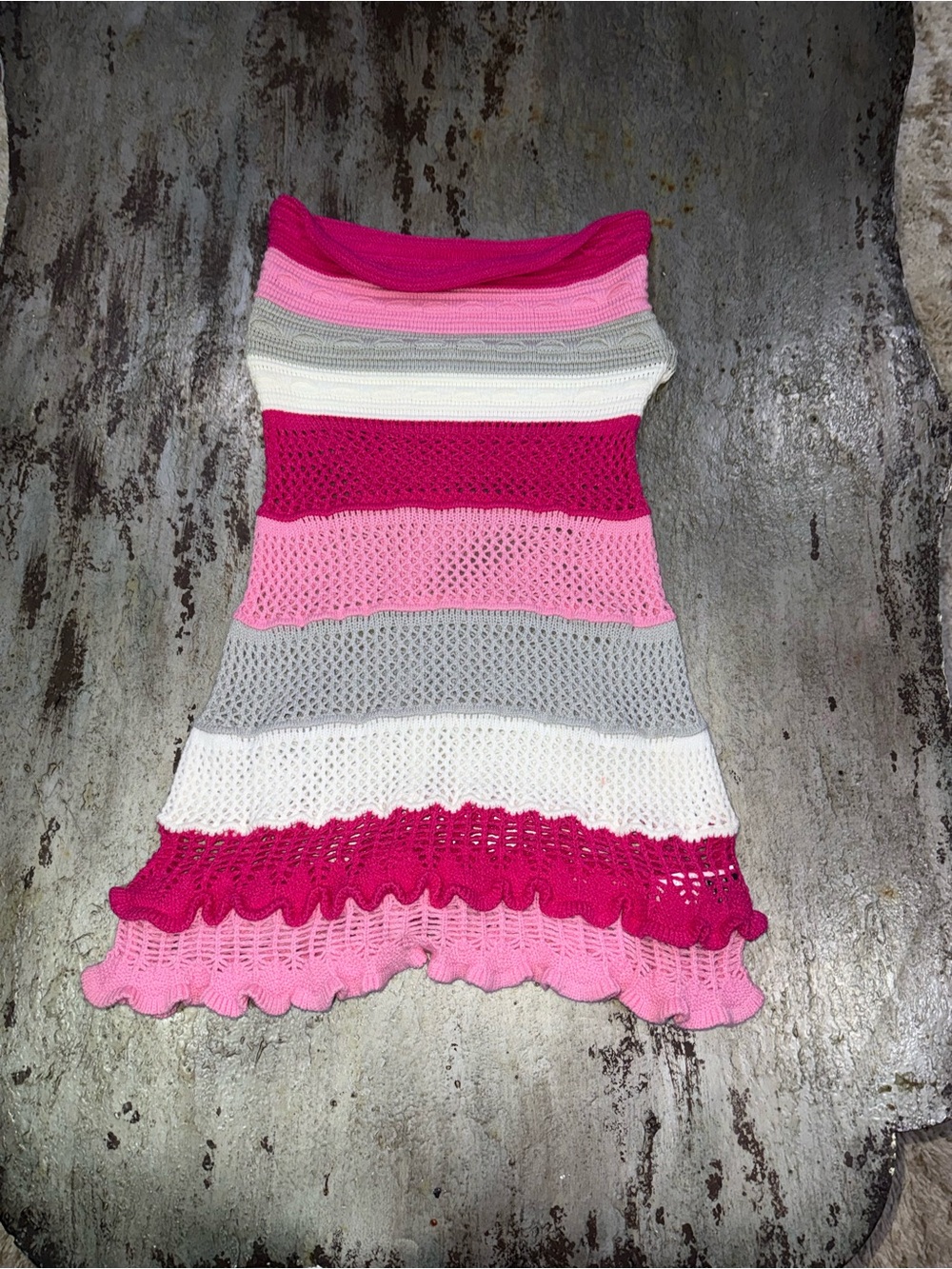 SHEIN Girls' Striped Knit Dress in Hot Pink, Light Pink, White & Gray